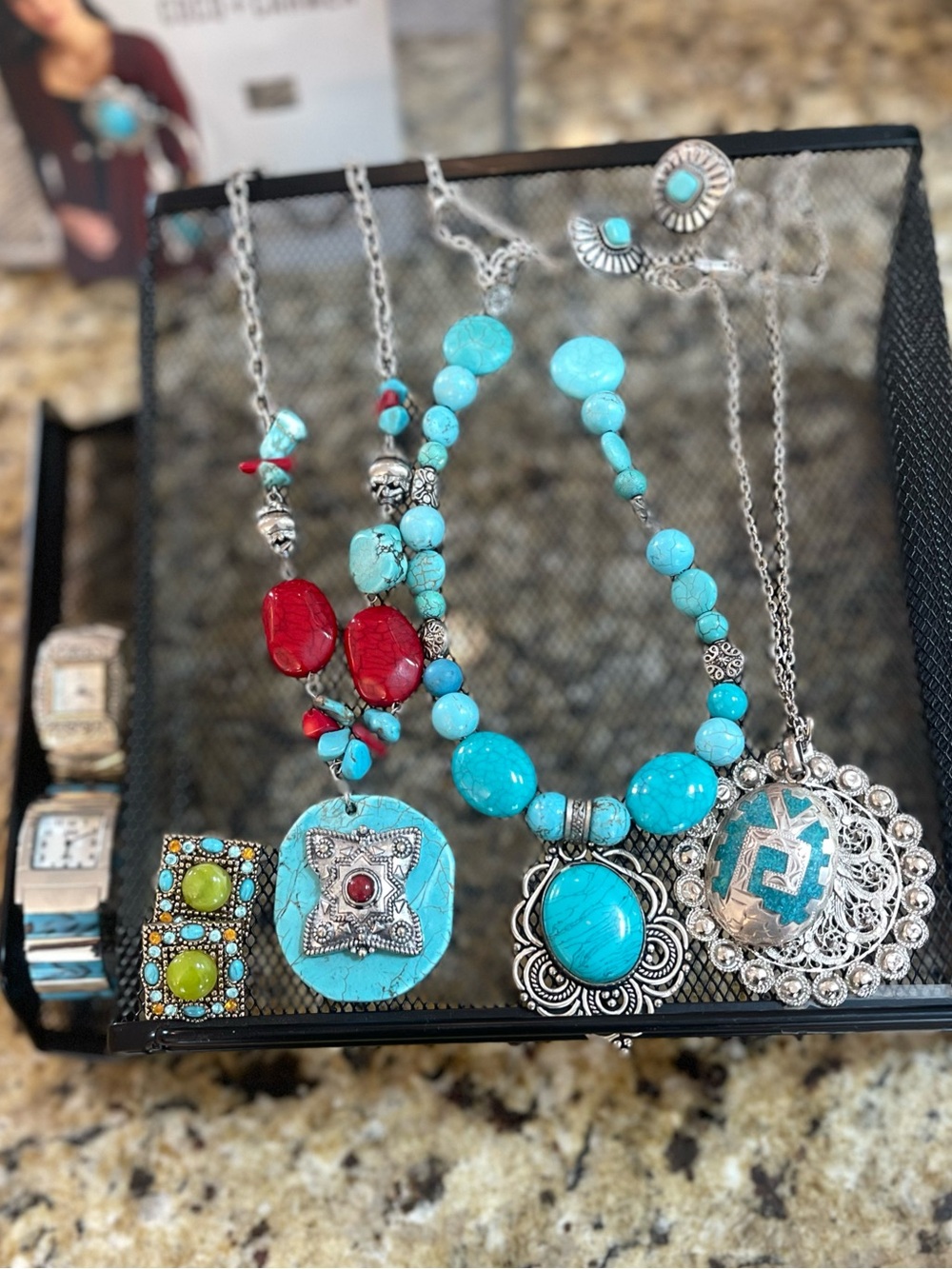 Turquoise & Silver Beaded Statement Pieces: Necklaces, Bracelets, Earrings, clip